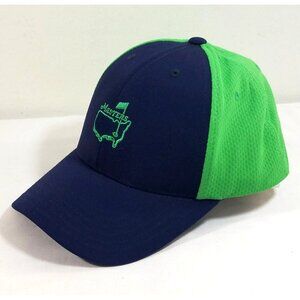 Masters Golf Hat Adjustable Strapback Navy & Neon Green Polyester Mesh Breathabl